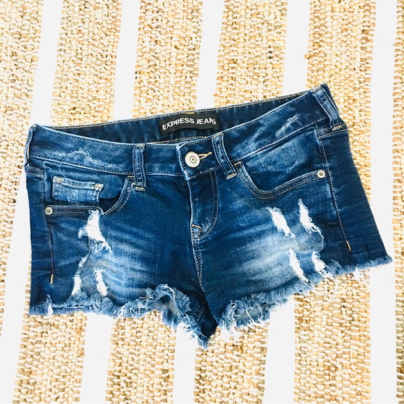 Express distressed denim jean shorts cutt off style 2 summer patriotic - Picture 5 of 7